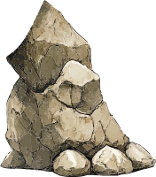 A digital illustration of a pile of beige rocks or stones against a black background.