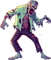 Pixel art zombie with torn clothes and visible organs