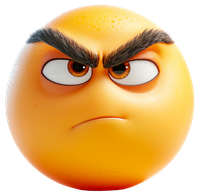Angry yellow emoji face with thick eyebrows