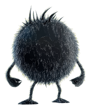 A dark, furry creature with spikes on its head and three legs.