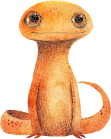 An orange lizard with large eyes and a smile