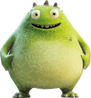 A green monster with one eye and horns