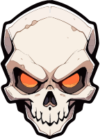 Cartoon skull with glowing red eyes