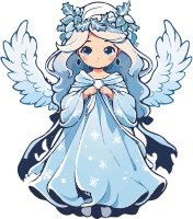 Cartoon angel with blue dress and white wings