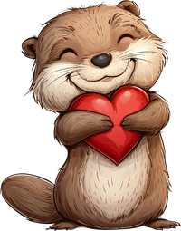 Cartoon otter hugging a red heart
