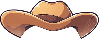 Cartoon cowboy hat with wide brim and indented crown