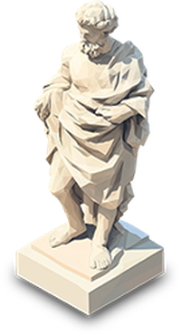 Marble statue of a bearded man in classical robes on a square base