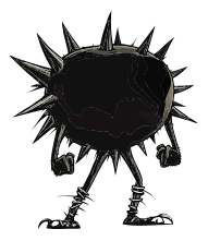 A black character with spikes and striped socks.