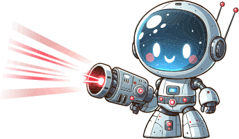 Cartoon astronaut firing a ray gun
