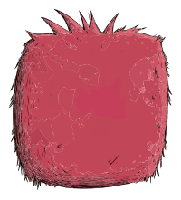 A red strawberry illustration on a black background