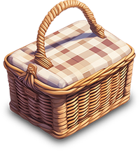 Wicker picnic basket with checkered cloth
