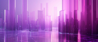 Futuristic cityscape with purple and pink neon lights