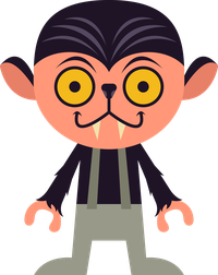 A cartoon vampire character with a smiling face and yellow eyes.