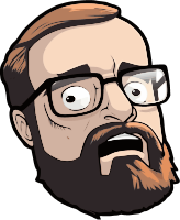 Shocked cartoon character with beard and glasses