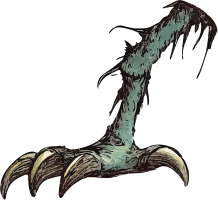 A digital illustration of a claw with a teal and brown color scheme against a black background.