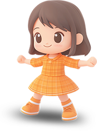 3D cartoon girl in orange plaid dress
