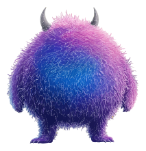 A purple and pink furry monster with two horns