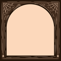 An ornate, dark brown archway frame with a beige center and spiderweb-like patterns in the corners