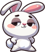 Illustration of a cute white cartoon rabbit with large eyes and pink inner ears