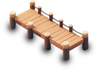 3D isometric wooden bridge with railings on black background