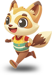 Cartoon fox character in a yellow and green striped shirt running