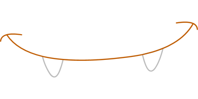 Simple vampire teeth illustration with orange mouth line and white fangs.