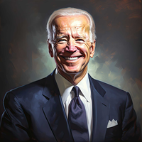 A smiling portrait of Joe Biden in a dark suit and tie.