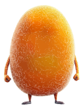 A smiling orange character with stick arms and legs