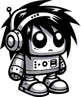 Cartoon robot with headphones