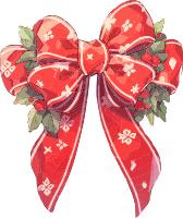 Red Christmas bow with holly and berries