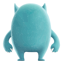 A blue monster with a round body and small arms and legs