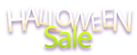 Halloween Sale text in white and yellow on a black background