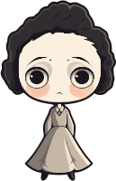 Cartoon character with large eyes and worried face