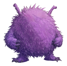 A digital illustration of a purple, furry monster with two horns.