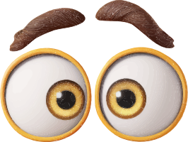 A pair of cartoon eyes with brown eyebrows