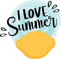 A stylized lemon with the text 'I Love Summer' on a light blue background.
