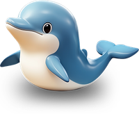 A cartoon dolphin with a blue back and white belly.