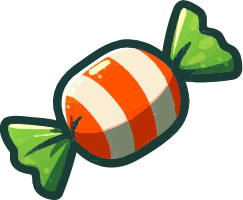 A colorful candy with orange, white, and green stripes and twisted green ends.