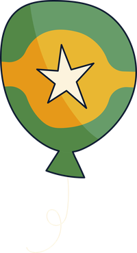 A green and yellow balloon with a white star in the middle