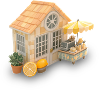 Illustration of a house with a lemonade stand and potted plant