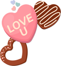 Chocolate-covered heart-shaped pretzel with 'LOVE U' written on it