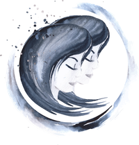 Watercolor portrait of a woman with flowing hair