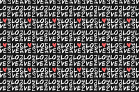 A repeating pattern of the word 'LOVE' with some letters replaced by red hearts.