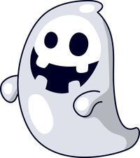 A simple, white ghost with a smiling face against a black background.