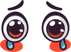 Two cartoon eyes with smiling faces and tears