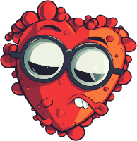A red heart with glasses and a goofy face