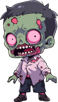 Cartoon zombie boy with green skin and pink eyes
