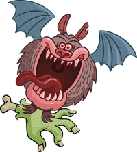 Cartoon monster with bat wings and sharp teeth