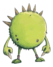 A green monster with spikes on its head and sharp claws.