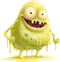 A cartoon slime creature with a big smile and dripping slime.